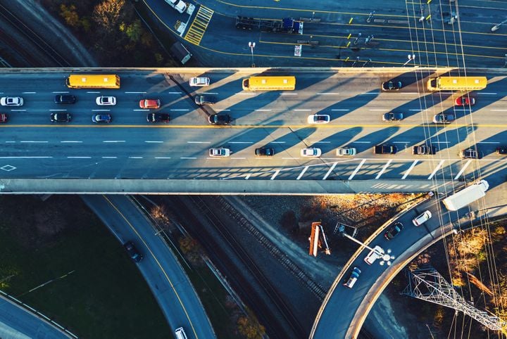 School bus on interstate