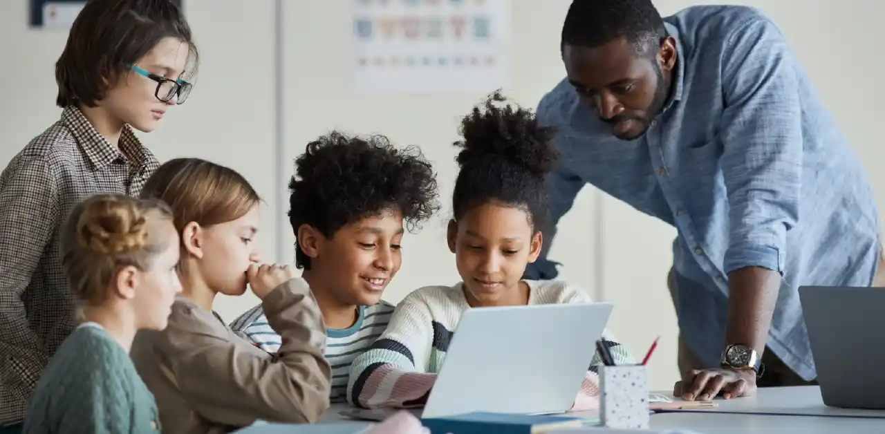 Students with teachers at school