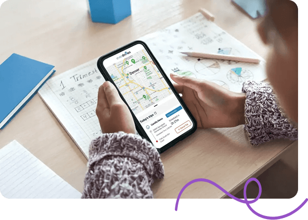 A woman checks live ride tracking on the EverDriven VIP app.